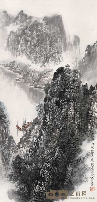 崔松石 山水 立轴 94×43cm